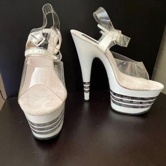 7-inch Heel Pleaser White and Clear Sandals - Picture 1 of 6